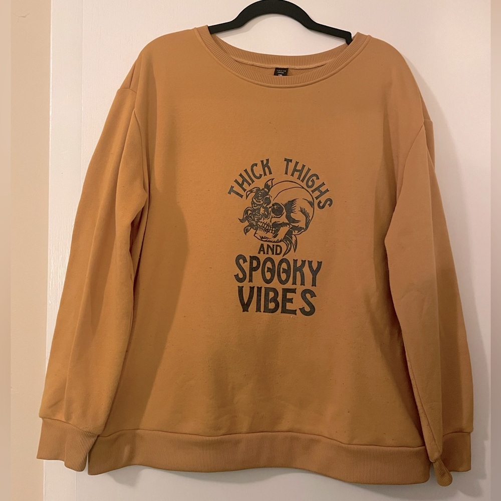 SHEIN Curve Thick Thighs and Spooky Vibes sweater mustard color size 1.